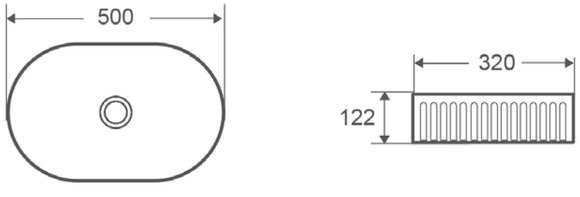Vasque striée ovale à poser sans trou FOTSY 50x32x12,2 cm