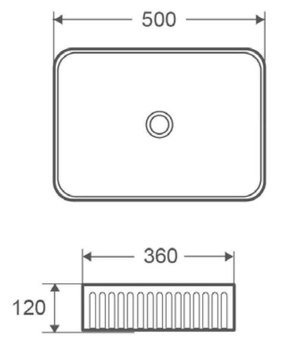 Vasque striée rectangulaire à poser sans trou FOTSY 50x36x12 cm