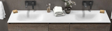 Grand lavabo double sans trou à encastrer SPACE en solid surface 175x46x16 cm