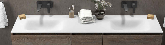 Grand lavabo double sans trou à encastrer SPACE en solid surface 175x46x16 cm
