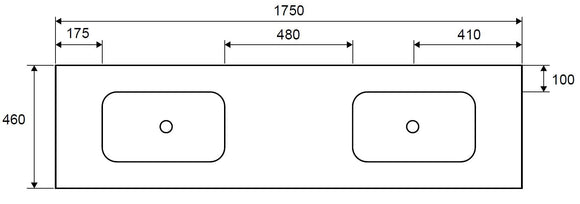Grand lavabo double sans trou à encastrer SPACE en solid surface 175x46x16 cm