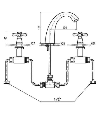 Mélangeur lavabo 3 trous MORAVA avec bonde en laiton bronze