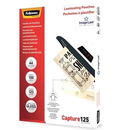 Fellowes | Laminating Pouch PREMIUM | A4 | Glossy | Thickness: 125 micron, Qty Per Pack: 100 pcs; Ideal for notices, craft materials, signage and frequently handled documents; Compatible with all laminator brands