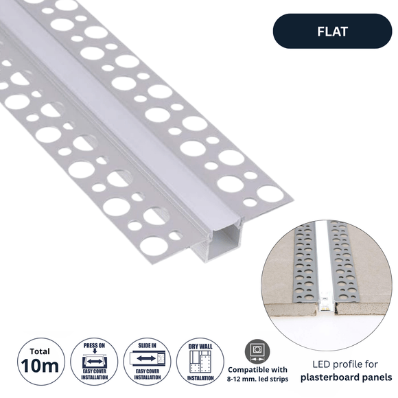 Confezione Promo 5 Profili Flat Per Cartongesso con Tappi Finali - Totale 10 Metri