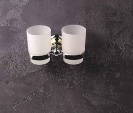 Porte brosses à dents double en verre RETRO chromé-doré 16x10,5x9 cm