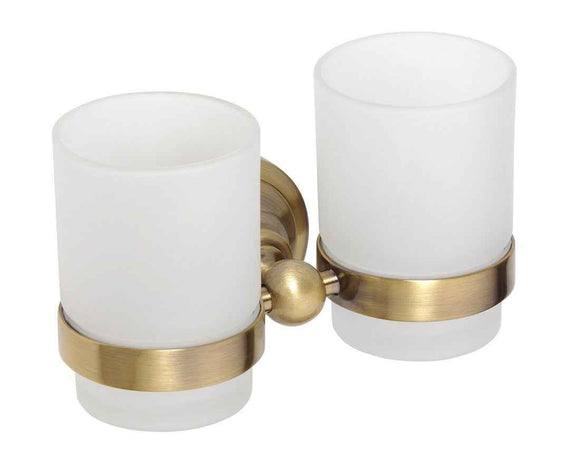 Porte brosses à dents double en verre RETRO bronze 16x10,5x9 cm