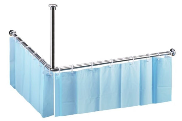 Tringle de coin pour rideau de douche en acier poli 90x90 cm