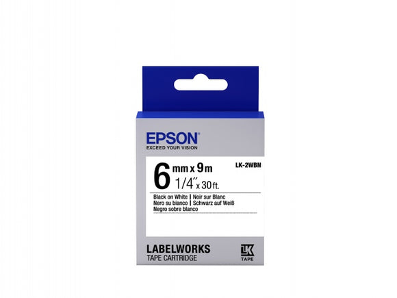 Epson LK-2WBN (C53S652003) Label Tape Cartridge, Standard, Black on White (6mm, 9m)