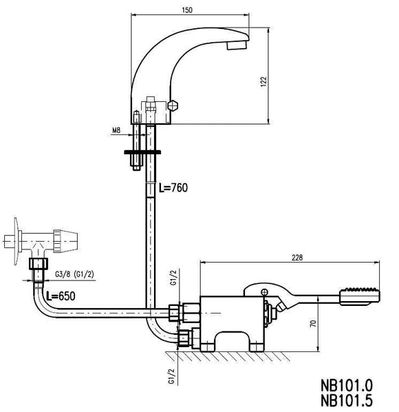 Robinet à commande au pied avec sortie d'eau froide