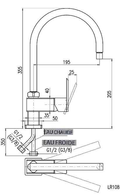 Mitigeur évier pivotant LOIRA 35,5 cm laiton chromé