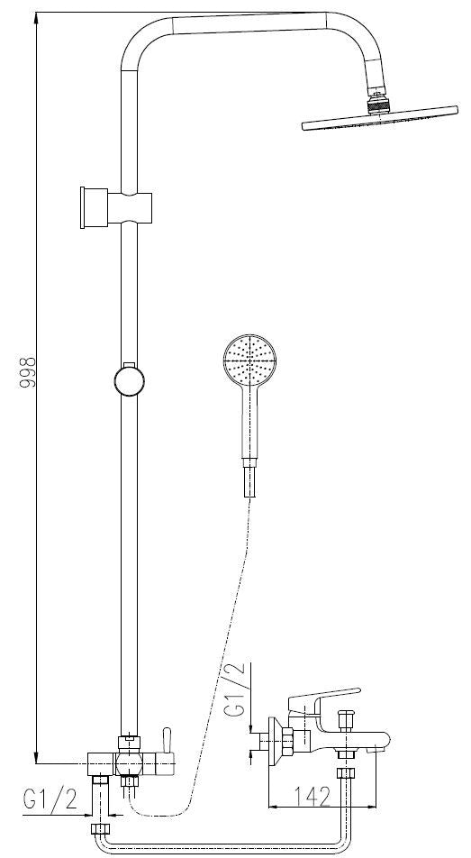 Colonne de douche COLORADO avec pommeau en laiton chromé H.99,8 cm
