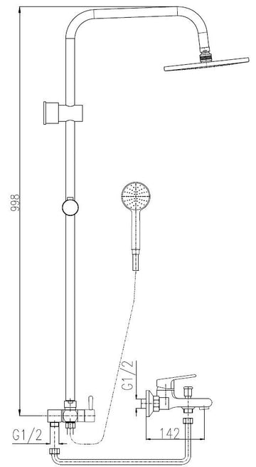 Colonne de douche COLORADO avec pommeau en laiton chromé H.99,8 cm