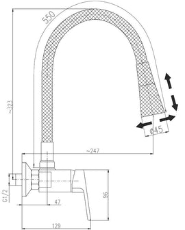 Mitigeur évier mural flexible noir à mémoire de forme COLORADO H. 32,3 cm - 0