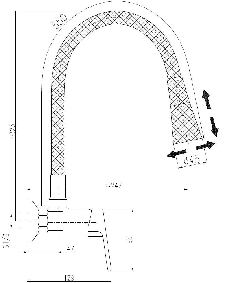 Mitigeur évier mural flexible noir à mémoire de forme COLORADO H. 32,3 cm - 0