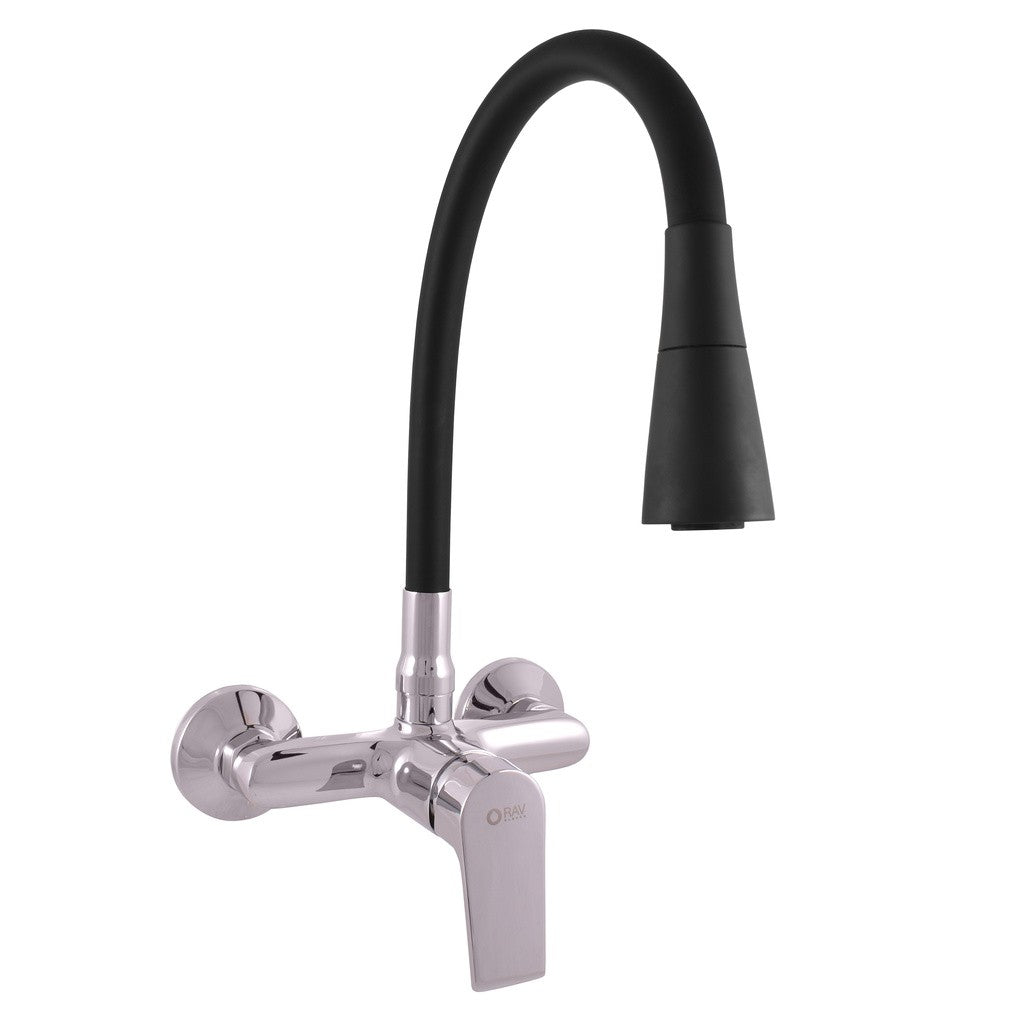 Mitigeur évier mural flexible noir à mémoire de forme COLORADO H. 32,3 cm