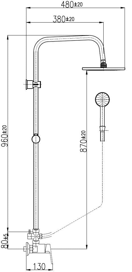 Colonne de douche COLORADO avec pommeau en laiton chromé H. 116 cm