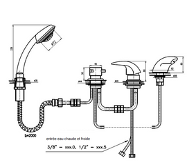 Mitigeur baignoire à cascade DANUBIO avec inverseur 4 trous en laiton doré