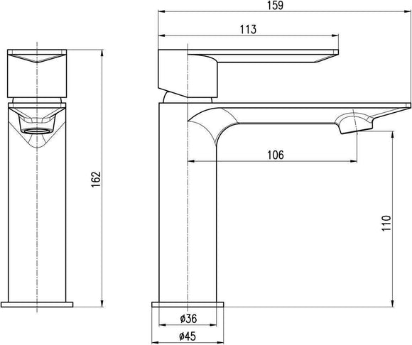 Mitigeur lavabo NIL en laiton métal gris brossé sans siphon