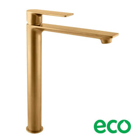 Mitigeur lavabo haut NIL en laiton doré brossé sans siphon H. 26,1 cm