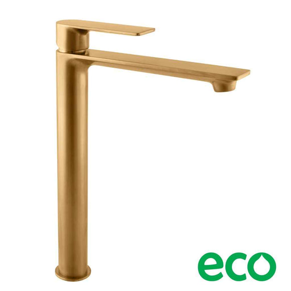 Mitigeur lavabo haut NIL en laiton doré brossé sans siphon H. 26,1 cm