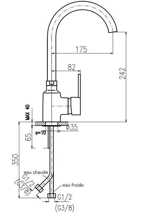 Mitigeur évier ZAMBEZE pivotant bec rond en laiton chromé