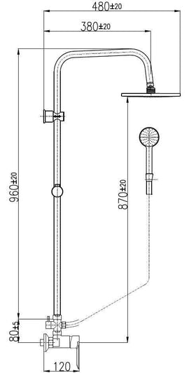 Colonne de douche NIL en laiton rose gold poli H. 116 cm