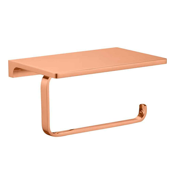 Porte papier toilettes mural avec étagère NIL en laiton rose gold brossé 15,8 cm