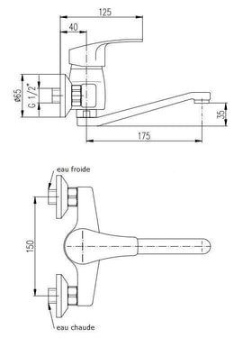 Mitigeur évier mural KONGO pivotant en laiton chromé