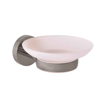 Porte-savon COLORADO en verre et en laiton gris métal brossé