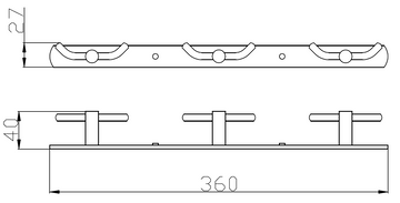 Patère triple à double crochet COLORADO en laiton bronze 36 cm