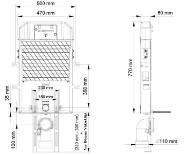 Réservoir à encastrer avec pieds de support pour WC cuvettes suspendues
