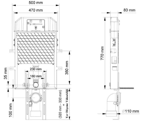 Réservoir à encastrer avec pieds de support pour WC cuvettes suspendues