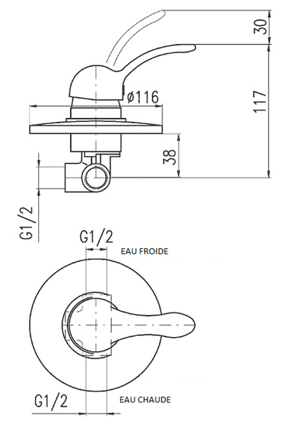 Mitigeur douche encastrable LABE en laiton doré