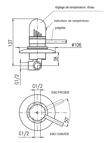 Mitigeur douche encastrable thermostatique en laiton chromé - 0