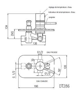 Mitigeur douche mural thermostatique avec commutateur laiton chromé