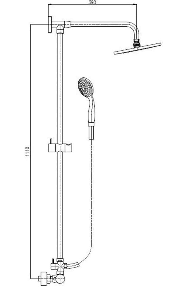 Colonne de douche murale thermostatique en laiton chromé avec douchette H. 111 cm