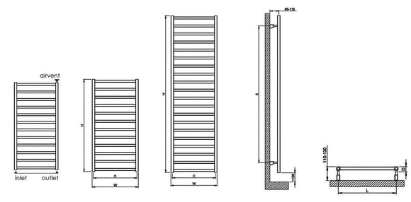 Radiateur sèche-serviette design vertical KARNAK 170 cm en laiton chromé