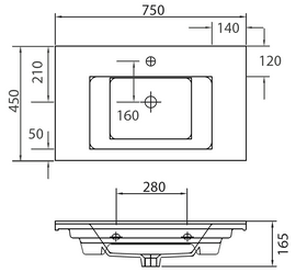 Lavabo suspendu ETNA rectangulaire 75x45x16,5 cm en porcelaine - 0