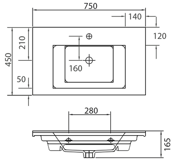 Lavabo suspendu ETNA rectangulaire 75x45x16,5 cm en porcelaine - 0
