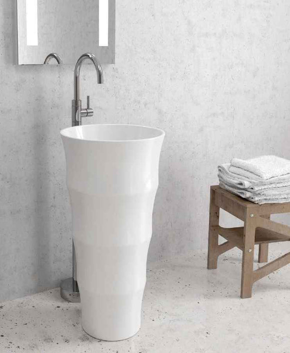 Lavabo totem rond à 1 trou ELYSEE 83x42x42 cm en céramique