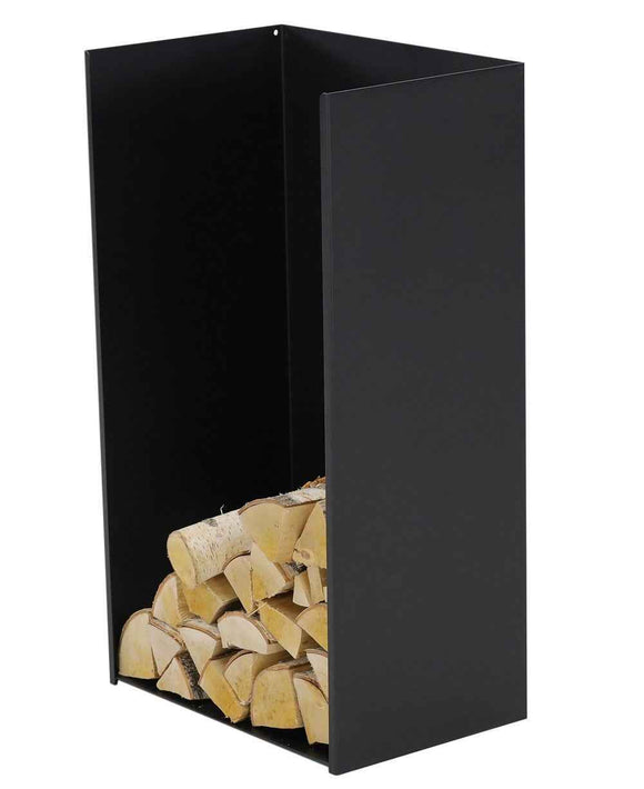 Rack à bûches PESTAK en acier noir avec dossier 45x30x80 cm