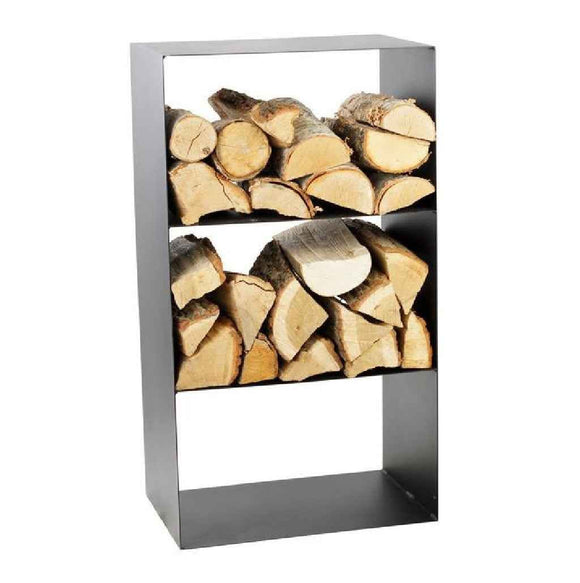 Rack à bûches CASI en acier noir avec étagère 45x30x80 cm