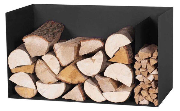 Rangement bois BE à deux compartiments en acier noir 70x35x40 cm