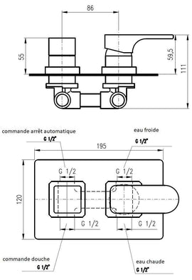 Mitigeur de douche encastrable avec inverseur YUKON laiton chromé