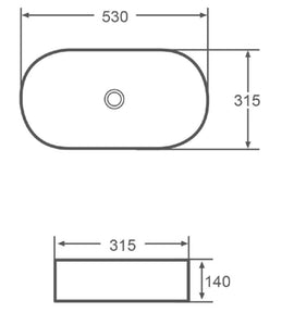 Vasque ovale à poser sans trou LY 53x31,5x14 cm