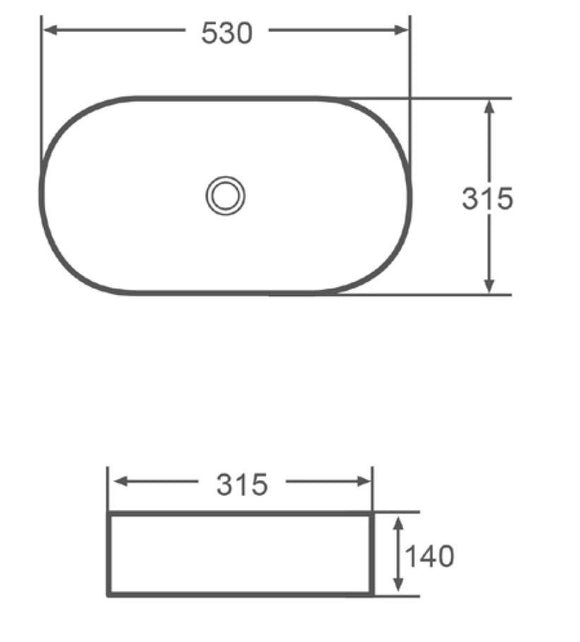 Vasque ovale à poser sans trou LY 53x31,5x14 cm
