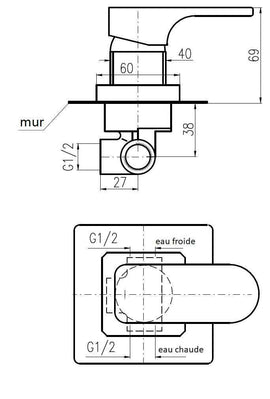 Mitigeur de douche encastrable YUKON en laiton chromé