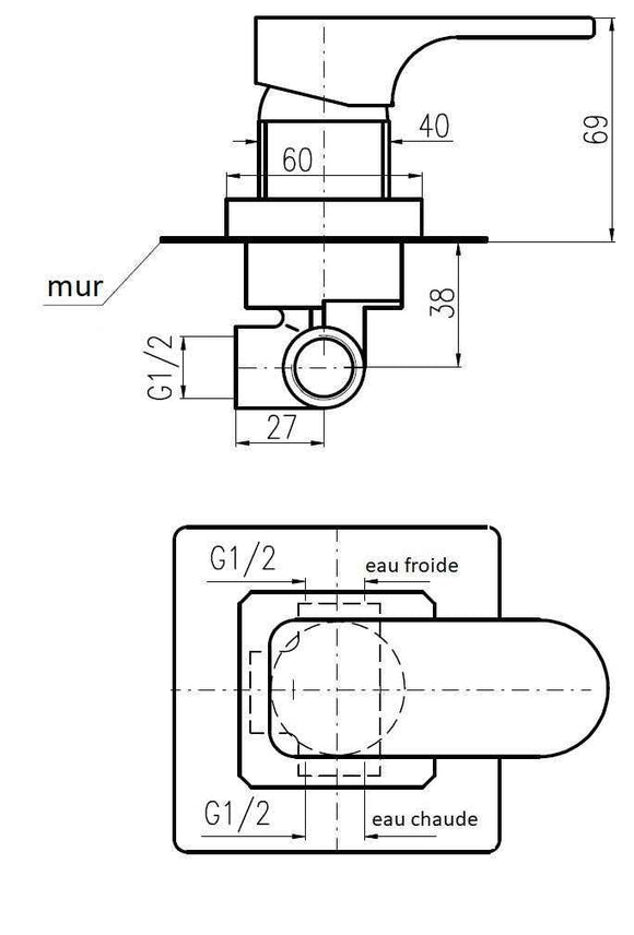 Mitigeur de douche encastrable YUKON en laiton chromé
