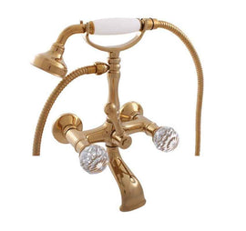 Mélangeur baignoire rétro BRILLANCE en laiton doré et poignée en cristal