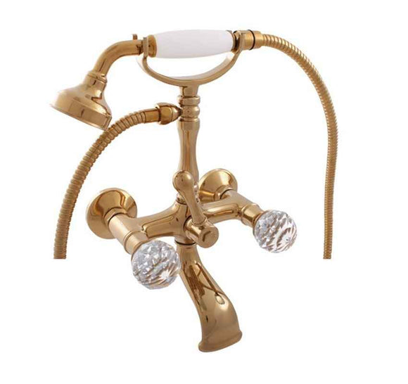 Mélangeur baignoire rétro BRILLANCE en laiton doré et poignée en cristal